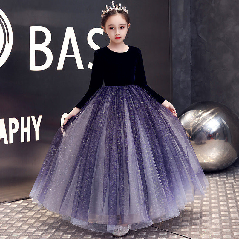 Kid Girl Catwalk Fashion Velvet Poncho Princess Dress