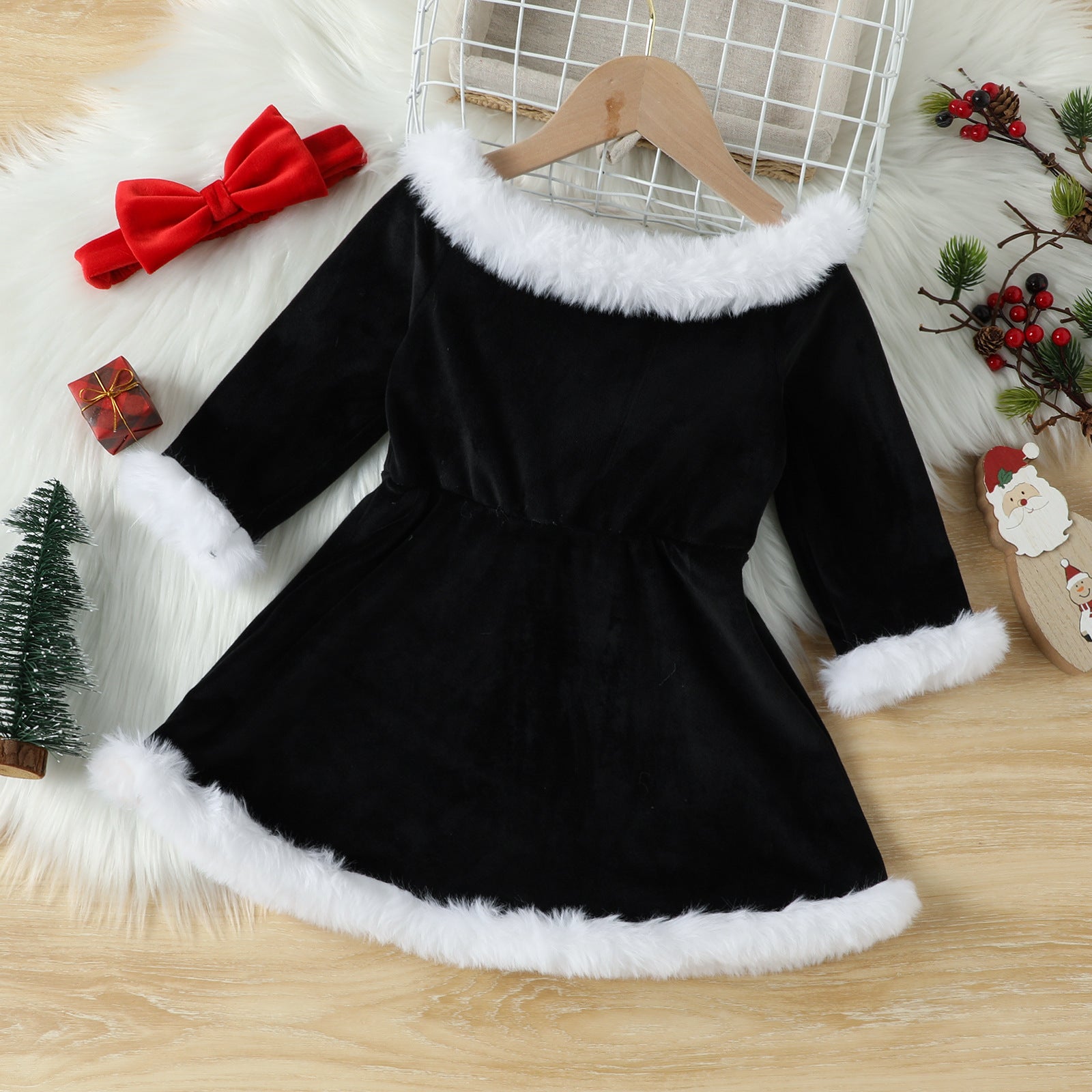 Kid Baby Girl Christmas Silver Fox Velvet Dresses