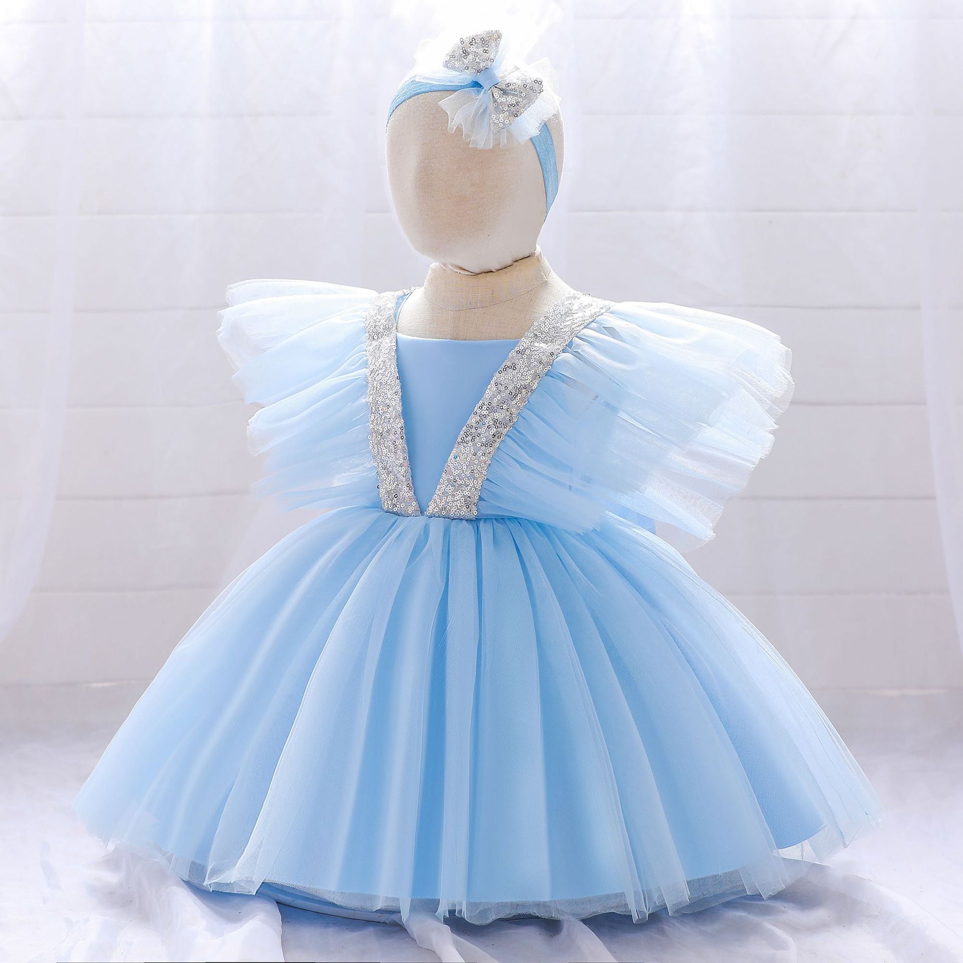 Kid Baby Girl Flying Sleeve Gauze Princess Birthday Dress