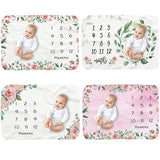 Baby Monthly Record Growth Milestone Blanket Flannel Floral Pajamas