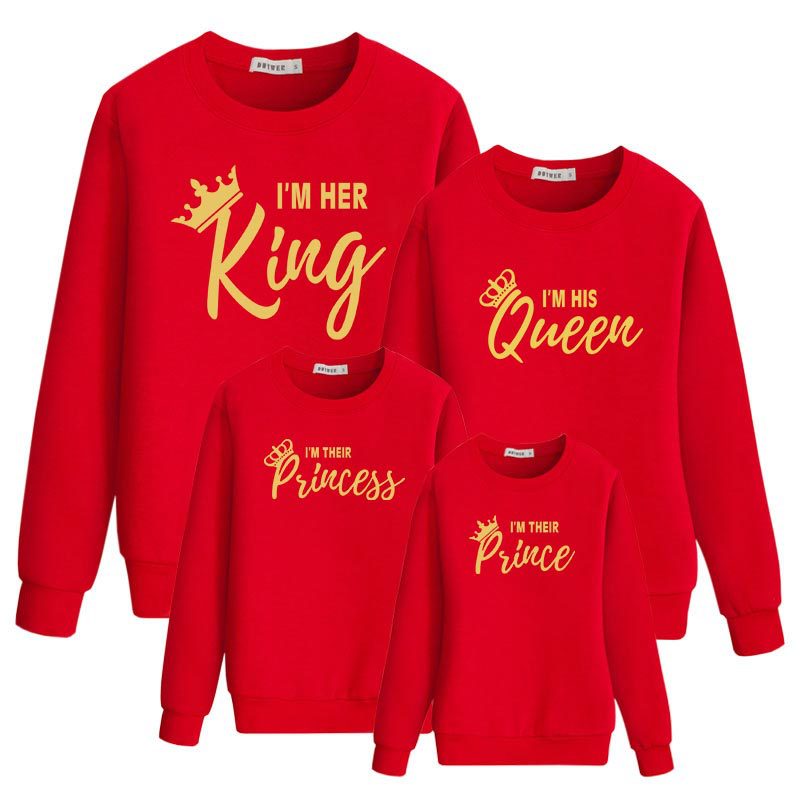 Family Matching Long Sleeve King Queen Princess Prince  Crown Print Shirts Tops