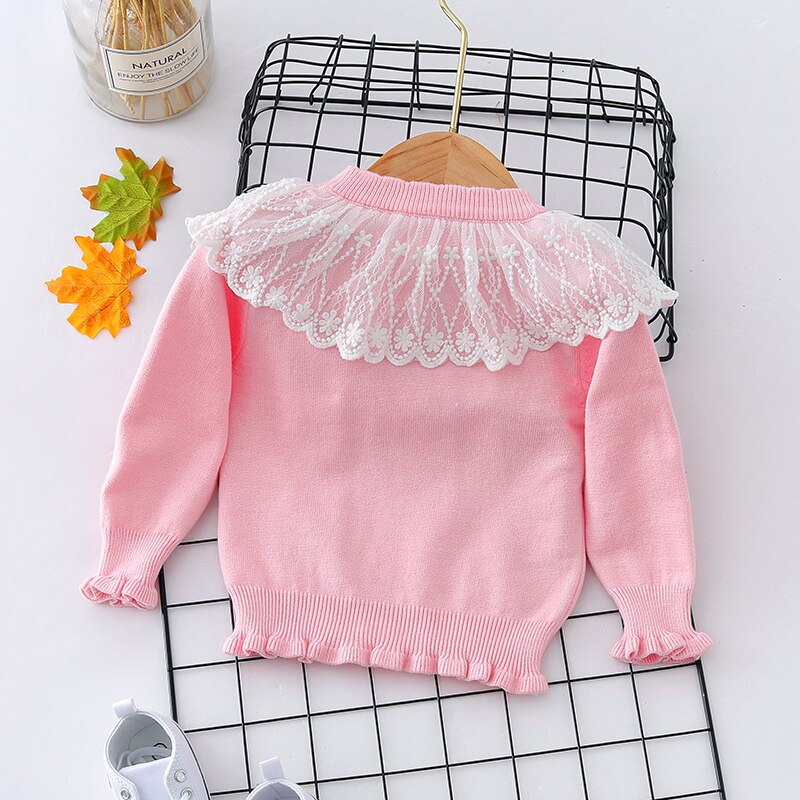 Autumn Winter Toddler Baby Girl Lace Collar Ruffled Solid Knitted Sweater