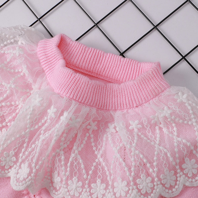 Autumn Winter Toddler Baby Girl Lace Collar Ruffled Solid Knitted Sweater