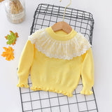 Autumn Winter Toddler Baby Girl Lace Collar Ruffled Solid Knitted Sweater