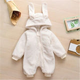 Winter Baby Long Ears Zipper Fleece Jumpsuit Romper