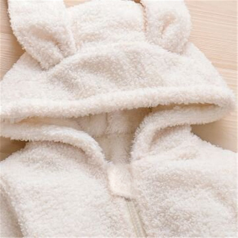 Winter Baby Long Ears Zipper Fleece Jumpsuit Romper