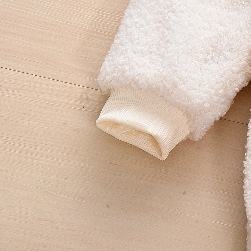 Winter Baby Long Ears Zipper Fleece Jumpsuit Romper