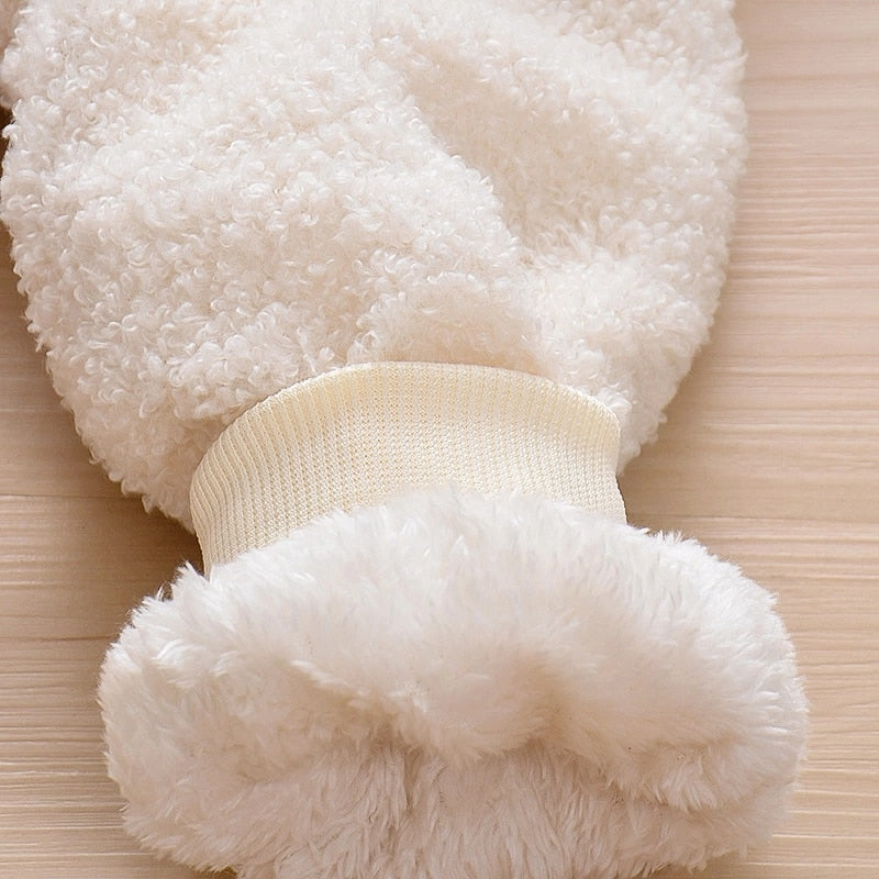 Winter Baby Long Ears Zipper Fleece Jumpsuit Romper