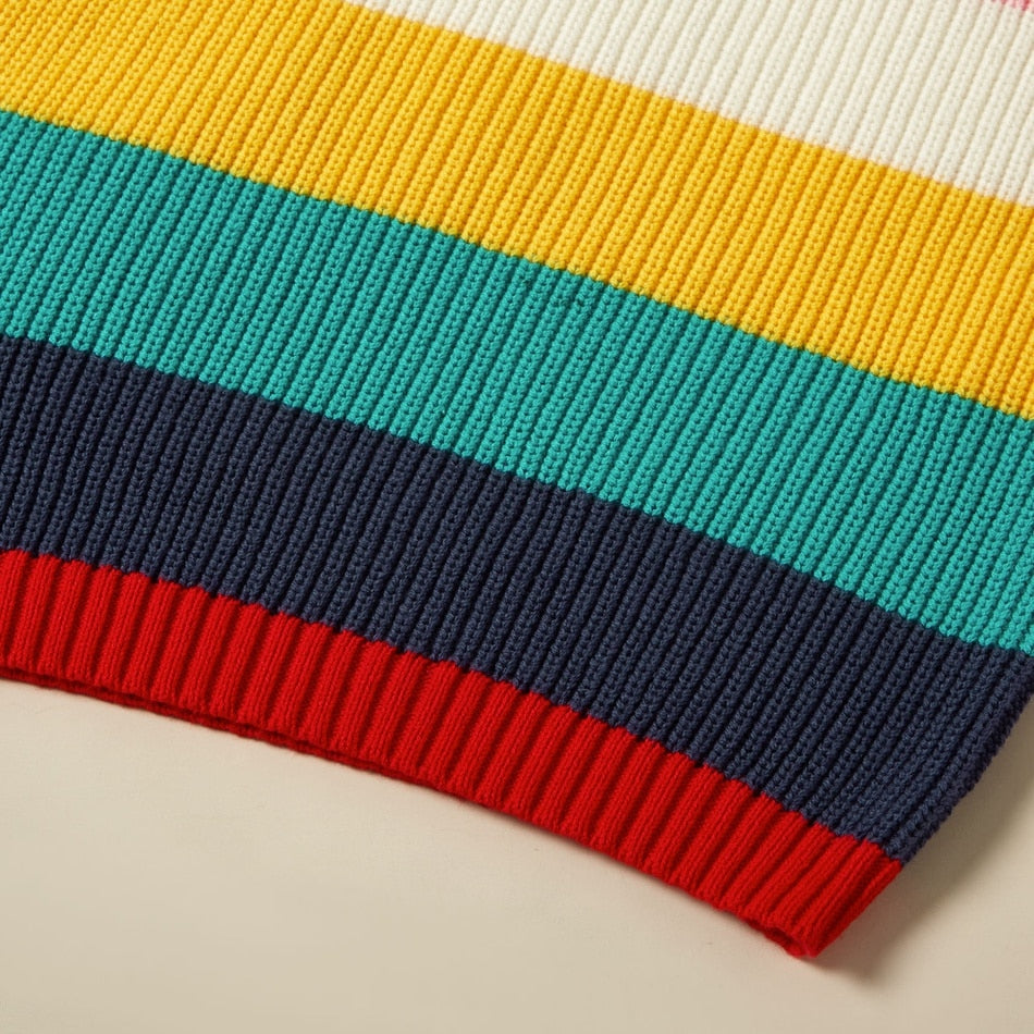 Toddler Girl Tops Winter Colorful Striped Knitted Thermal Sweater