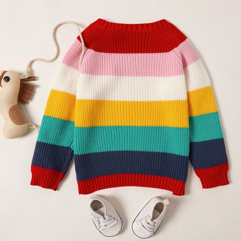 Toddler Girl Tops Winter Colorful Striped Knitted Thermal Sweater