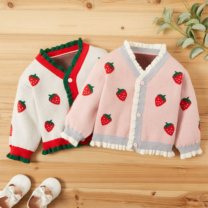 Baby Girl Winter Sweet Strawberry Sweaters Knit Button Sweater