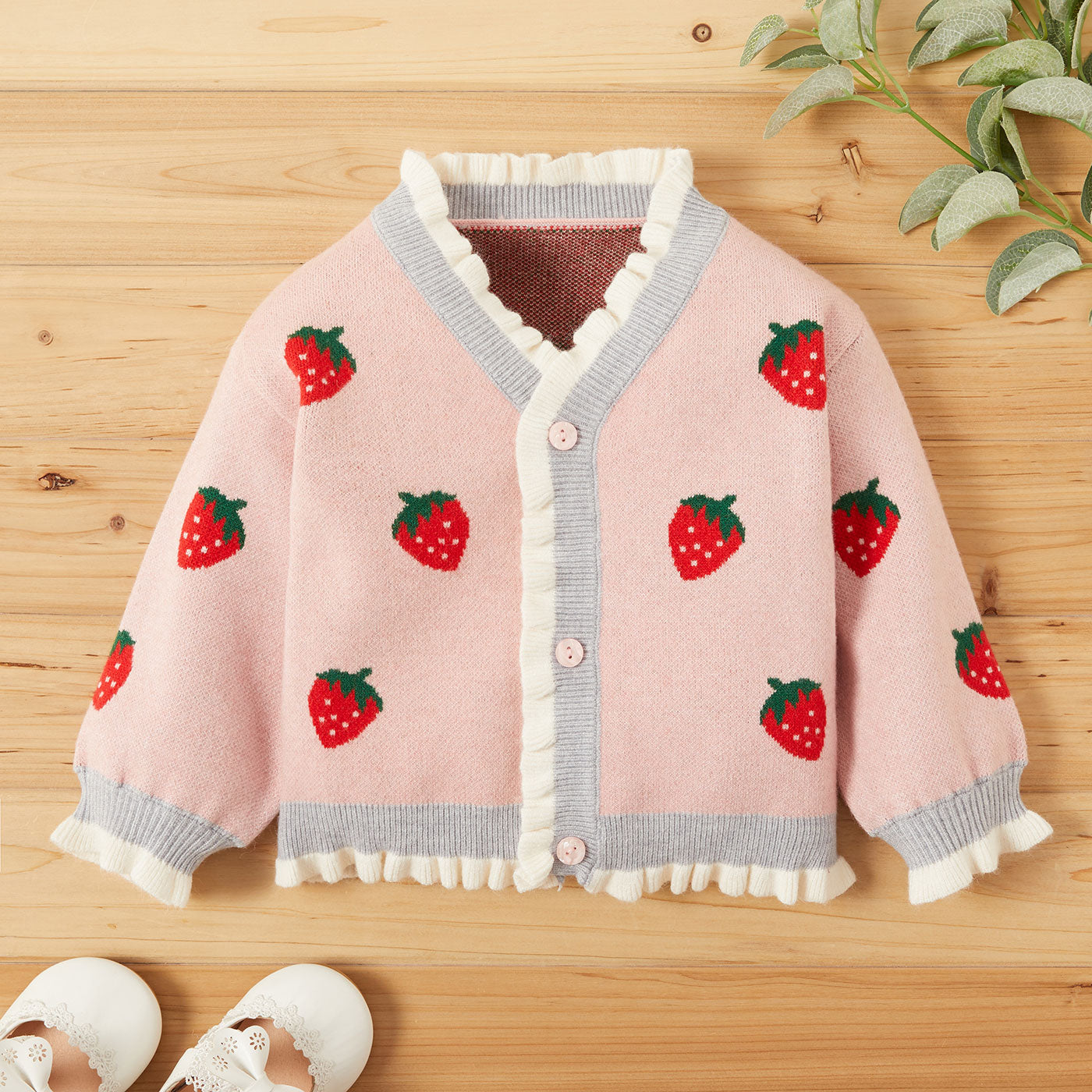 Baby Girl Winter Sweet Strawberry Sweaters Knit Button Sweater