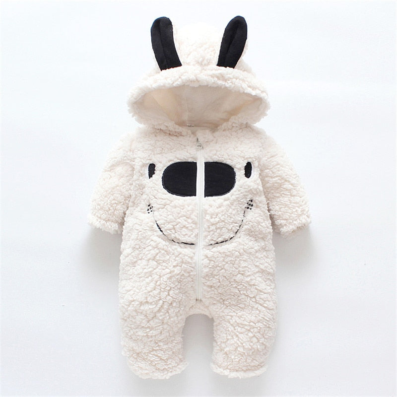 Winter Baby 3D Ears Design Solid Hooded Jumpsuit Romper