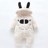 Winter Baby 3D Ears Design Solid Hooded Jumpsuit Romper