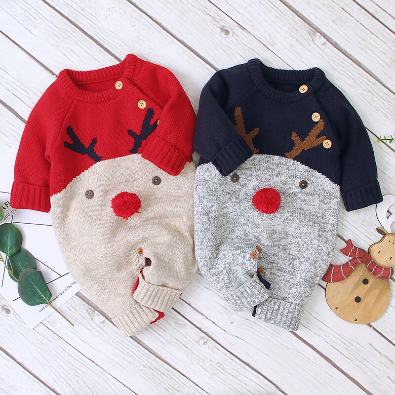 Winter Baby Boy Gir' Christmas Knitted Jumpsuits One Pieces Romper