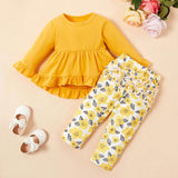 Baby Girls Solid Set Flower Print 2 Pcs Outfits