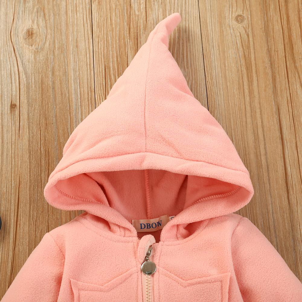 Baby Solid Warm Hooded Jumpsuit Long- Sleeves Rompers