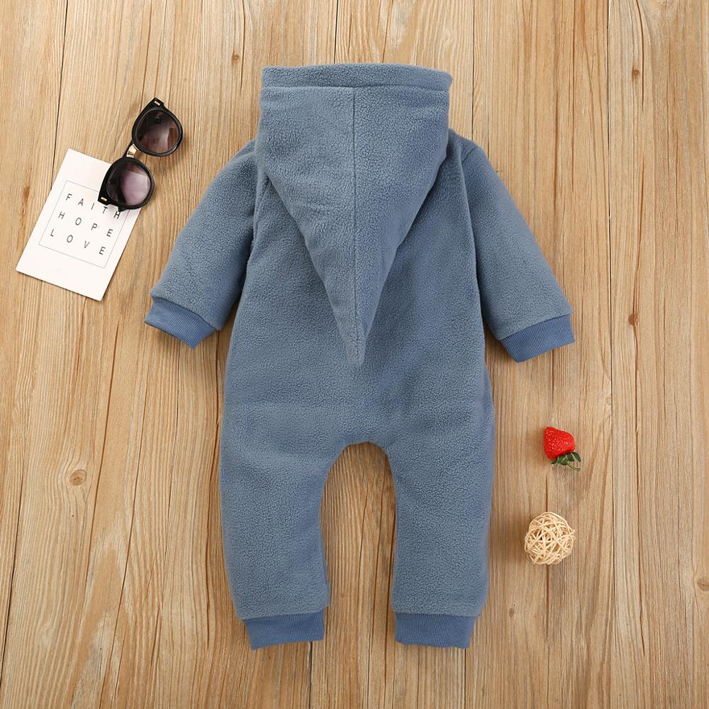 Baby Solid Warm Hooded Jumpsuit Long- Sleeves Rompers