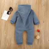 Baby Solid Warm Hooded Jumpsuit Long- Sleeves Rompers