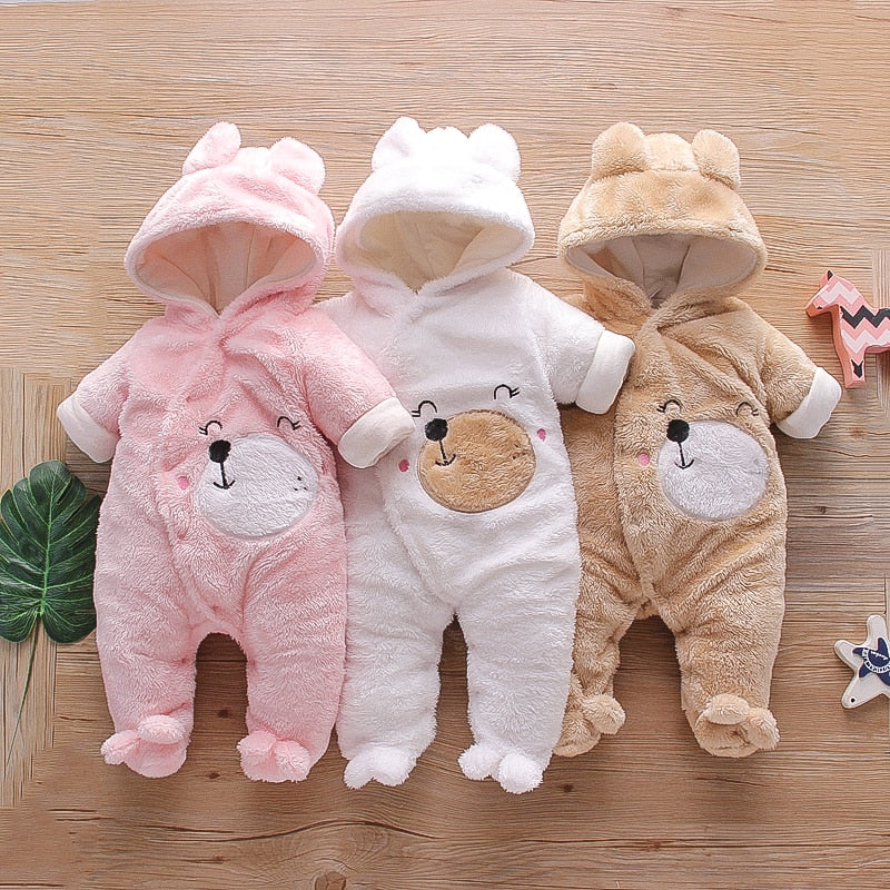 Baby Bear Warm Romper Fleece Hooded Jumpsuit