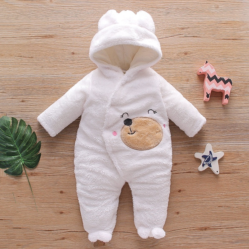 Baby Bear Warm Romper Fleece Hooded Jumpsuit