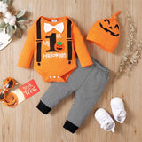0-18M Baby Halloween Letter Pumpkin Print Bowknot 3 Pcs Set