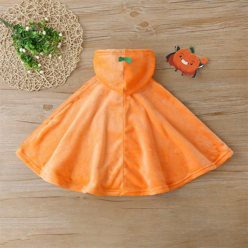 9M-3Y Baby Girl Halloween Pumpkin Applique Orange Cloak Coat