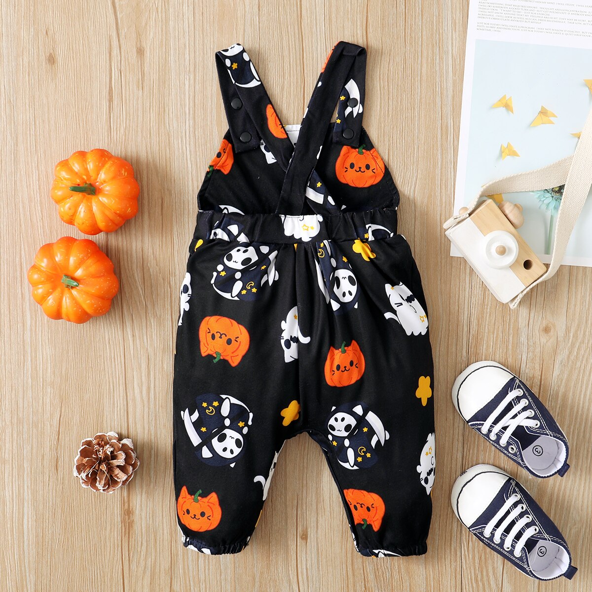 0-18M Baby Girl Halloween Pumpkins Suspender Jumpsuits Pants