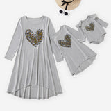 Family Matching Mosaic Mommy and Me Leopard Print Love Heart Dresses