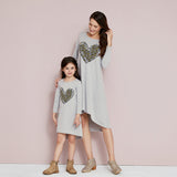 Family Matching Mosaic Mommy and Me Leopard Print Love Heart Dresses