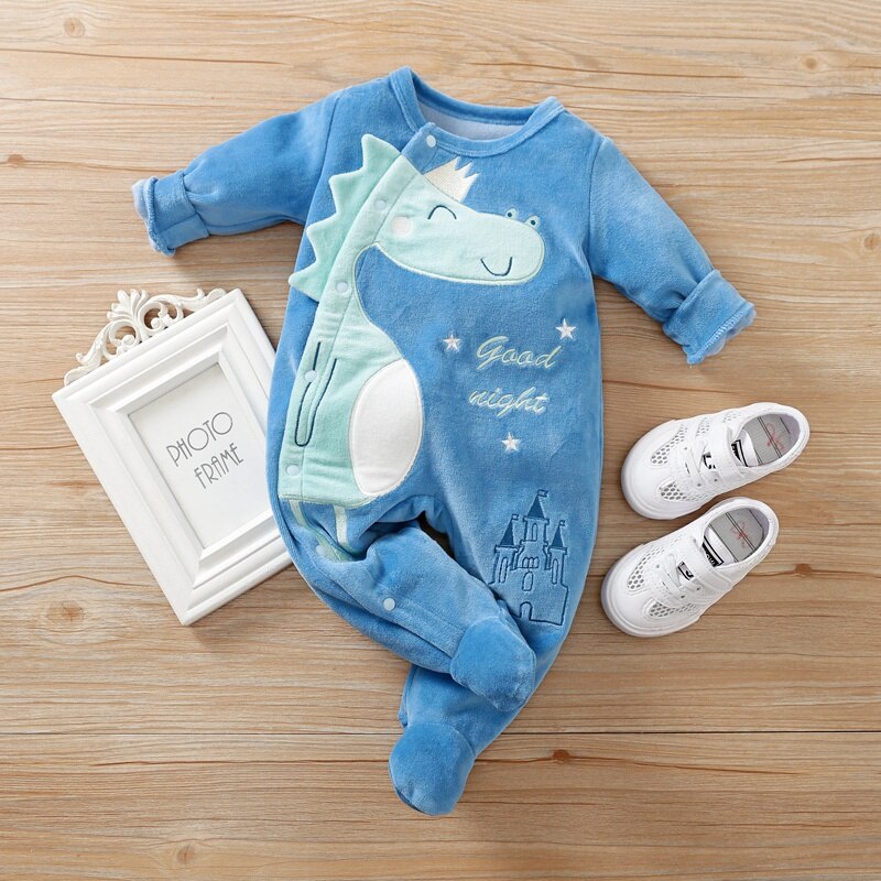 Autumn Baby Dinosaur Fleece Jumpsuit Cute Baby Rompers