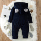 Autumn Baby Warm Fleece Bear Hooded Jumpsuit Romper