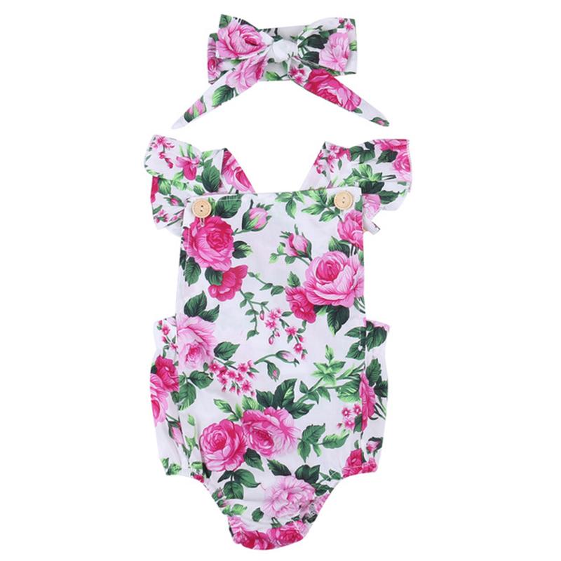 Cute Infant Baby Girls Floral Romper 2 Pcs Set