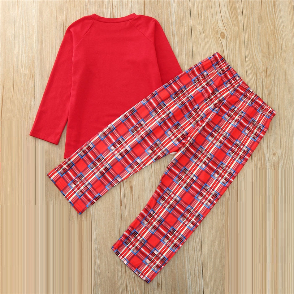 Plaid Christmas Family Matching Pajamas Set Deer Father Mother Kids Sleepwear