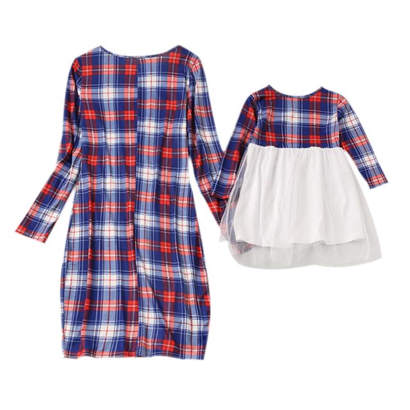 Family Matching Plaid Mother Daughter Dresses Parent-child Christmas Dresses