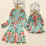 Family Matching Fashion Flowers Print Long Sleeve Dresses