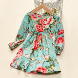 Family Matching Fashion Flowers Print Long Sleeve Dresses