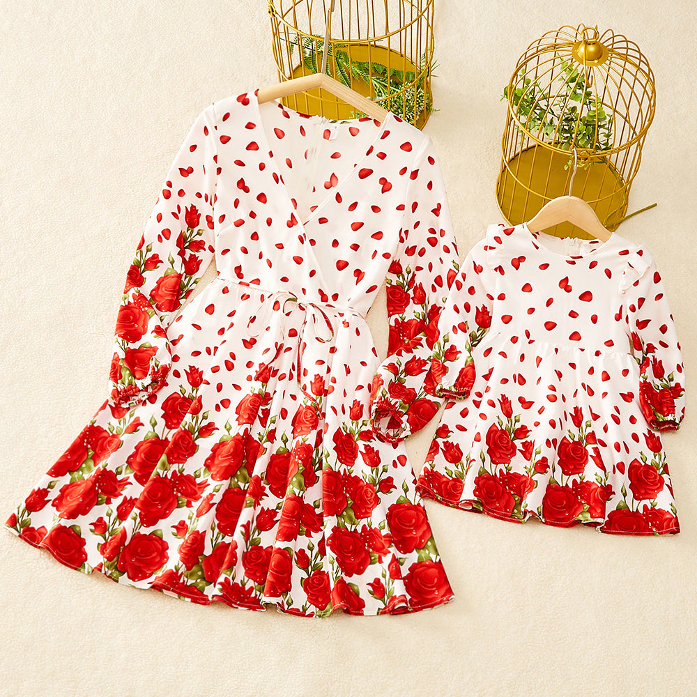 Family Matching Fashion V-Neck Mom And Daughter Dresses