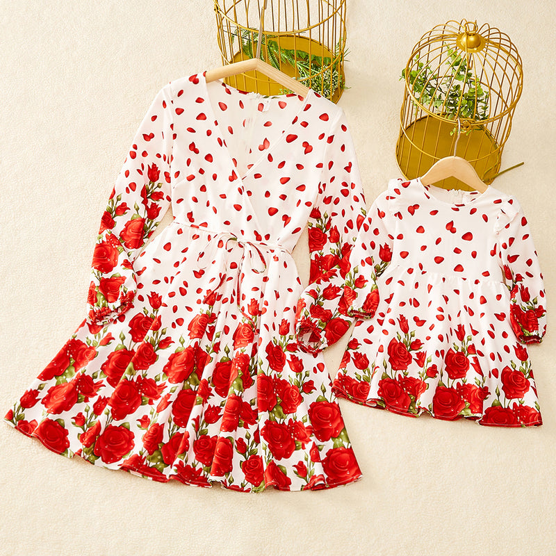 Family Matching Fashion V-Neck Mom And Daughter Dresses