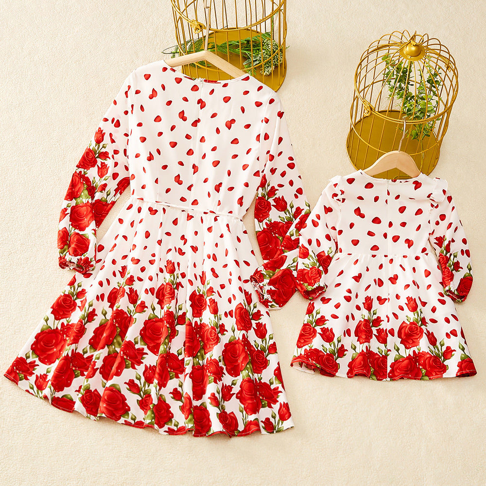 Family Matching Fashion V-Neck Mom And Daughter Dresses