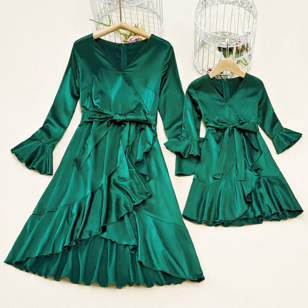 Family Matching Mom Daughter Parent-Child Solid Dresses