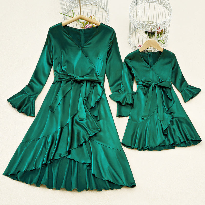 Family Matching Mom Daughter Parent-Child Solid Dresses