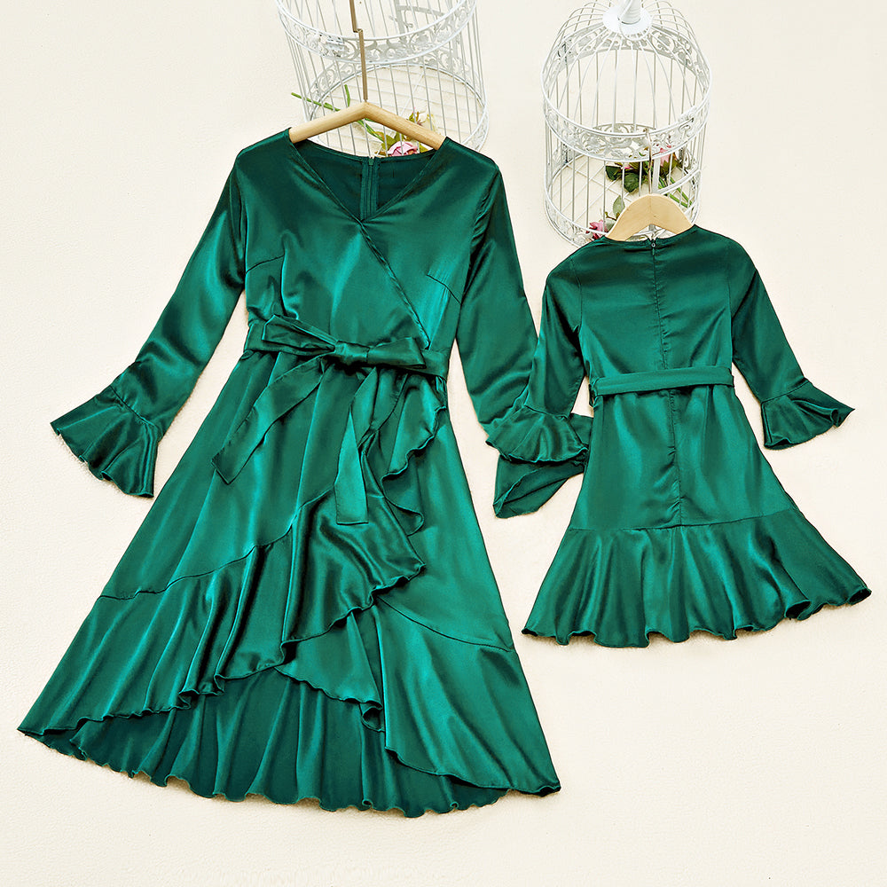 Family Matching Mom Daughter Parent-Child Solid Dresses