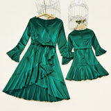 Family Matching Mom Daughter Parent-Child Solid Dresses