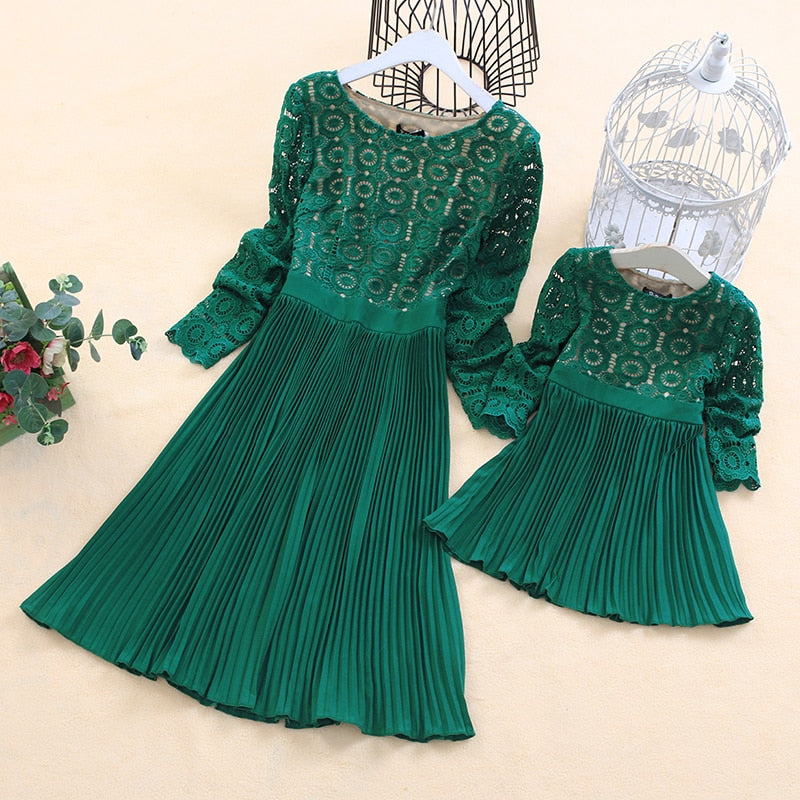 Family Matching Parent-Child  Fashion Lace Patchwork Mom Daughter Dress