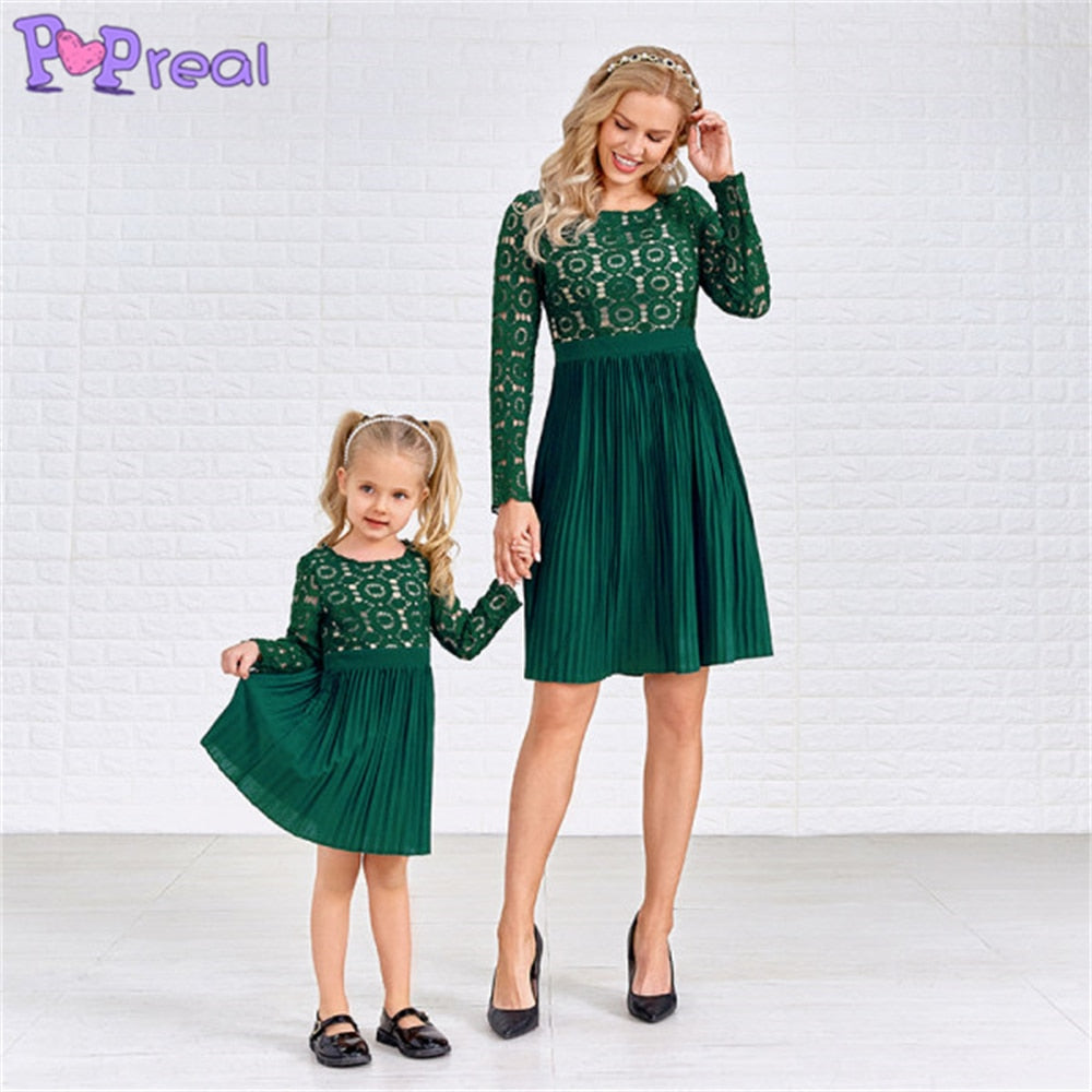 Family Matching Parent-Child  Fashion Lace Patchwork Mom Daughter Dress