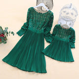 Family Matching Parent-Child  Fashion Lace Patchwork Mom Daughter Dress