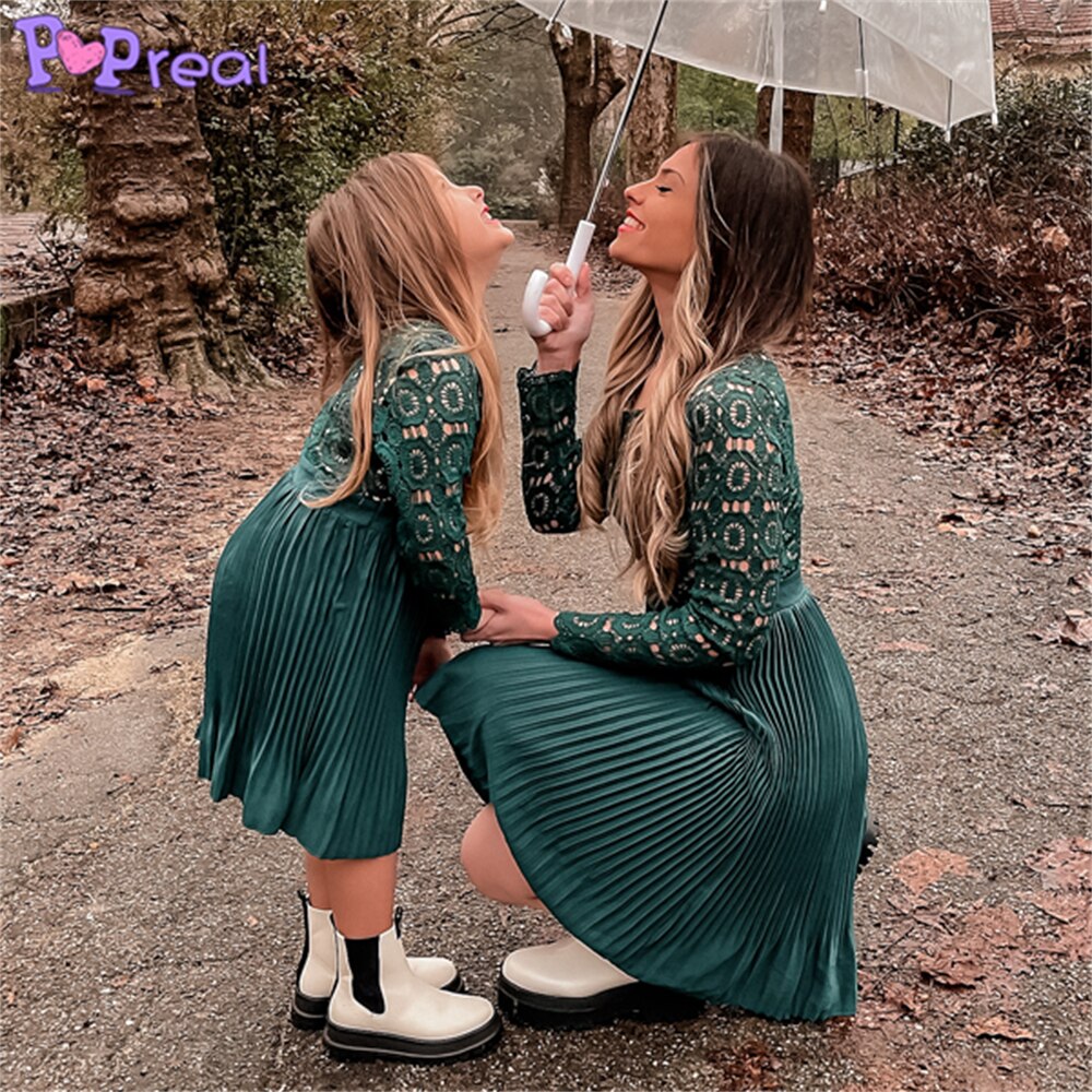 Family Matching Parent-Child  Fashion Lace Patchwork Mom Daughter Dress