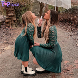 Family Matching Parent-Child  Fashion Lace Patchwork Mom Daughter Dress