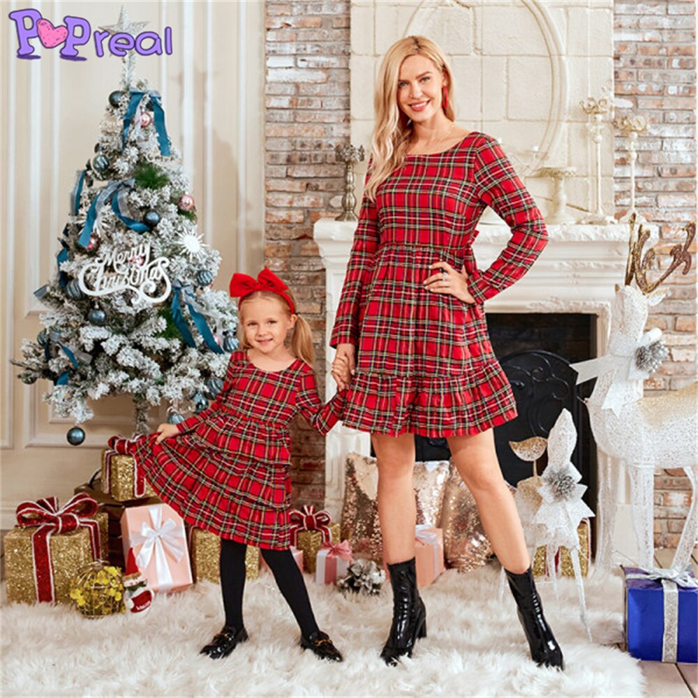 Family Matching Parent-Child Fashion Plaid Print Bow Dresses